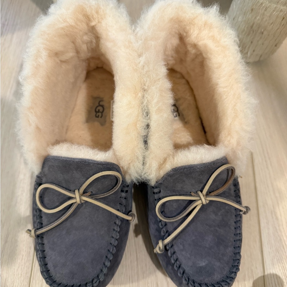 UGG Women's Charcoal Suede Slippers with Cream Lining Size 6